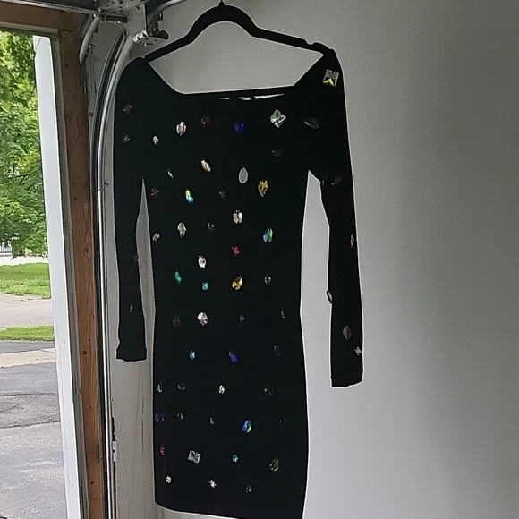 Chic Black Long Sleeve Dress with Multicolor Details Brand New Velvet - Picture 4 of 8